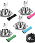 All In One 29 Piece Stainless Steel Camping Mess Kit For 4 With Bowls Plates Cups Forks Spoons And Knives In Durable Carry Case