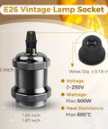 E26 Vintage Lamp Socket for Edison Pendant Lights, Old School Industrial Hanging Lamp Holder, Pearl Black, product specs displayed