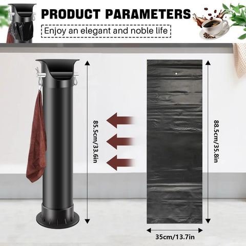 Knock Box Garbage Bags For Coffee Shops And Offices, Heavy Duty Leakproof PE Bags For Coffee Grounds, dimensions shown.