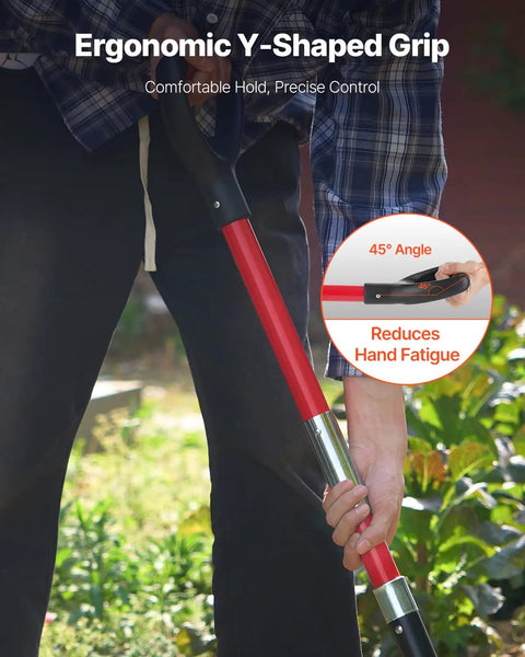 Heavy Duty Garden Fork With Fiberglass Handle 4 Tine Spading Fork 45 Inch Digging Fork With Y Grip in use showing ergonomic handle.
