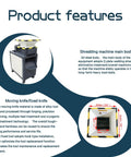 Product features of Heavy Duty 220V Industrial Dual Shaft Shredder With 21 Pc 9CrSi Alloy Blades 1.5KW Motor highlighted.