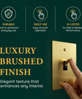 Heavy Duty Solid Brass And Steel Toggle Light Switch 1 Gang Kit With Gold Finish Wall Plate UL Listed depiction of toggle