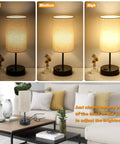 Set Of 2 Touch Control 3 Way Dimmable Table Lamps With USB Ports And AC Outlet Modern Nightstand Bedside Lamps With Fabric Shade For Living Room Bedroom And Hotel Cream Finish Bulbs Included, showing dimming levels and touch feature