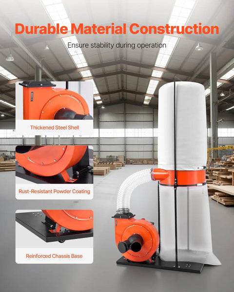 Beast 1100 CFM Dust Collector For Woodworking With 2.5 Micron Vortex Cone showcasing durable steel shell and rust-resistant coating.