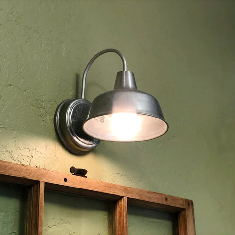 Gooseneck Barn Light Mason Farmhouse Outdoor Wall Sconce For Porch And Patio In Galvanized Gray, 10 Inch Diameter, mounted on wall