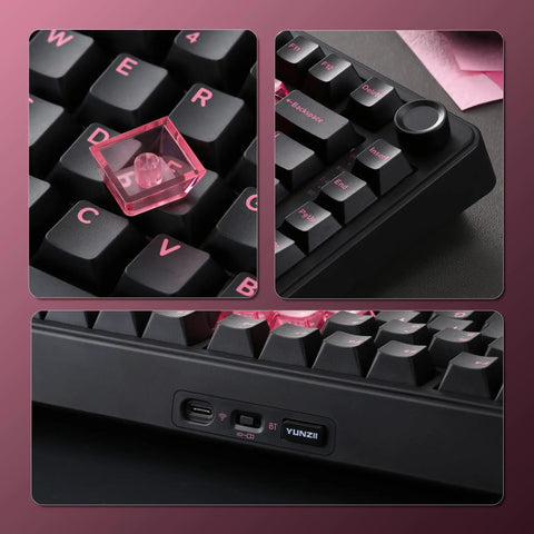 Pro Level 75 Percent Wireless Mechanical Keyboard Featuring Gasket Mount Design with pink keycap and multimedia control knob.
