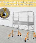 5" removable locking casters on heavy duty scaffold outriggers four pack with five inch lock casters built for Baker style frames.