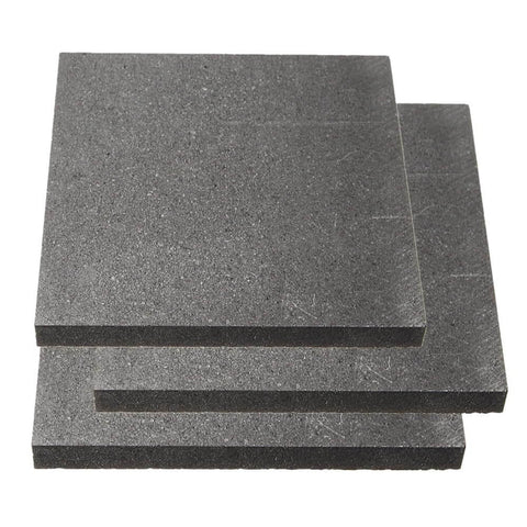 Three stacked graphite thermal pads, 100x100x10mm, for high conductivity and insulation, ideal for electronics and power modules.
