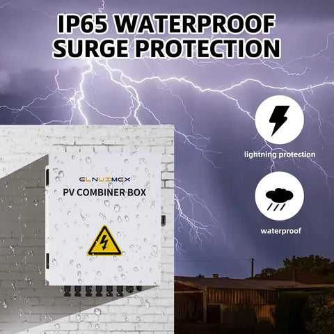 Heavy Duty 6 String Solar Combiner Box With Stout Metal Enclosure, 20A Fuse Protection, IP65 waterproof on brick wall outdoors
