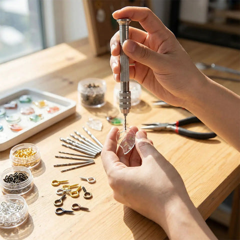 Pro Grade Pin Vise Hand Drill Set With Stainless Steel Pin Vise, 10 Drill Bits From 0.8mm To 3mm, 600 Multi Color Eye Hooks For Jewelry Making Resin Casting And DIY Crafts used on resin pendant