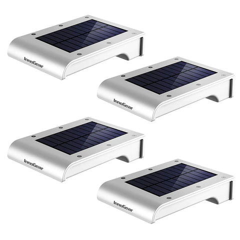 Lit Outdoor Solar Motion Sensor Wall Lights With 24 LEDs, 150 Lumens Ultra Bright Security Lighting, Pack of 4, white, angled view