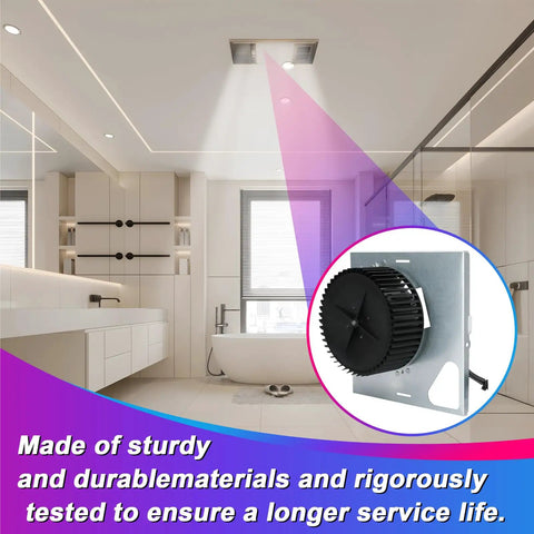 Motor Assembly Replacement For Bathroom Exhaust Fans Models 680 680FL HD50 676D 2676F A 684NT A 646D 672SP 674 A And DX110 shown installed in bathroom