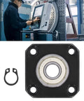 Beefy FF12 End Bearing Block in carbon steel, 12mm inner diameter, for SFU1605 SFU1204, shown with CNC milling setup