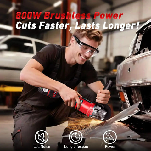 Man using Cordless 4-1/2 Inch Angle Grinder With 21V Brushless Motor Includes 2x4.0Ah Batteries Adjustable 3-Speed With LED Built