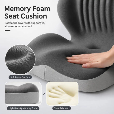 Road Ready Memory Foam Seat Cushion For Tesla Cybertruck And Pickup Trucks With Ergonomic Lumbar Support Beat Back Fatigue Cruiser Booster Pad For Long Haul Trips And Office Desks Black showing texture and softness of fabric surface.