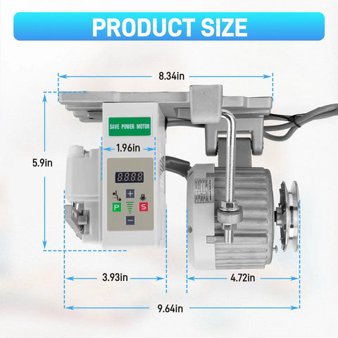 Pro Grade Brushless Servo Motor For Sewing Machines With Controller And Foot Switch, Adjustable Speed, product dimensions view