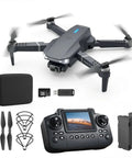 Foldable Mini Drone With Screen Controller And SD Card For Beginners Two Batteries Included, accessories laid out