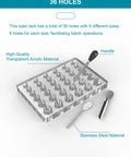 Lab Tube Rack Filling Tray Kit With 36 Hole Microcentrifuge Rack, Spoons And Spatula For Sizes 000 Through 3, Great For Home Labs