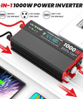 1000W Continuous Power Inverter For Vehicles And Home Use With LCD Display, Two AC Outlets, 36W Type-C Port, 5V/3A USB shown