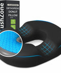 Donut Pillow Seat Cushion With Cooling Gel And Memory Foam Comfy Office And Home Chair Cushion For Tailbone Pain Relief Hemorrhoids And Back Soreness Car Seat Ready Black with blue gel inset