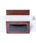 Walnut And Black Leather Desk Set, 10-Piece Office Organizer Kit, includes a letter holder with top-grain leather detail