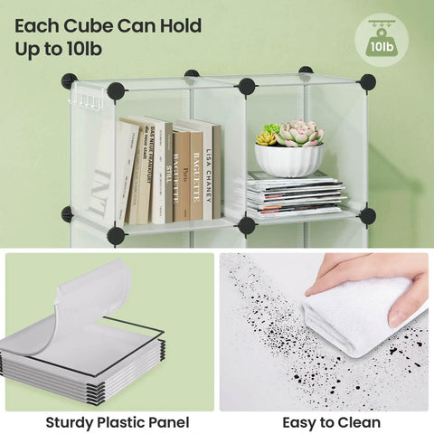Closet Organizer 12 Cube Storage System With Rubber Mallet Portable Shelves for Kids Bedroom and Office transparent cubes