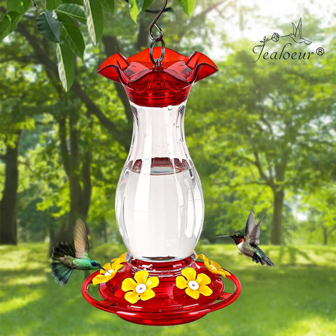 Outdoor Hanging Hummingbird Feeder 18 Ounce With 6 Feeding Ports Bee Guard And Built In Ant Moat Easy To Clean Durable Garden Decor 360 Degree View Clear Reservoir For Backyard Bird Watching