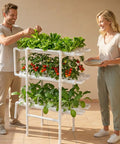 Couple tending Hydroponics Growing System Kit For Home Garden With 3 Tier 108 Sites UPVC Pipe Hydroponic Grow Kit Timed Irrigation