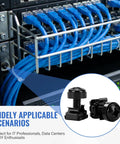 50 Pack M6 x 16mm Rack Mount Cage Nuts Screws And Washers For 19 Inch Server Racks And Network Cabinets shown with cables