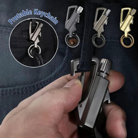 Three In One Lighter With Multitool Keychain Bottle Opener Portable Waterproof Ignite Tool attached to pants loop.