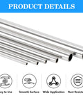 Set of four 1/2 in OD 304 stainless steel round tubes, 10 in long, 1 mm wall