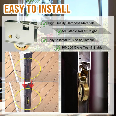 Two Pack Sliding Patio Door Rollers Replacement Kit With One And A Half Inch Steel Ball Bearing Wheels, Edge Adjustable