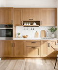 Matte Black Cabinet Pulls Pack Of 20, 5 Inch Length, 128mm Hole Center on wooden kitchen cabinets.