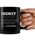 Engineer Definition Ceramic Mug 11 Oz Black Funny Gift For Engineering Students And Pros with humorous engineer definition text.