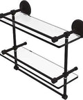 Oil Rubbed Bronze Double Towel Bar With Sixteen Inch Glass Shelf Concealed Mounting Solid Brass Hardware Lifetime Finish