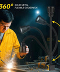 9W Aluminum Alloy Flexible Machine Light With 900 Lumens Magnetic Base illuminating workbench with welding sparks