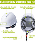 Eighteen Piece Squad Ready Construction Safety Bundle With White Cap Style Hard Hats features breathable ABS design and adjustable buckle.