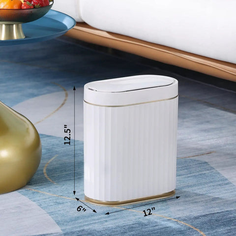 Hands Free Sensor Trash Can With Lid 2 Gallon Automatic Motion Activated Garbage Bin Waterproof IPX5 in white gold, living room
