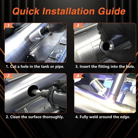 Quick installation guide for Heavy Duty 1/8 Inch NPT Female Weld On Bung Fitting Aluminum Fuel Tank Valve Connector.