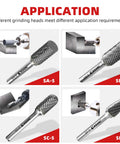 EZARC tungsten carbide rotary burrs set of four with 1/4-inch shanks (SA-5, SB-5, SC-5, SF-5).