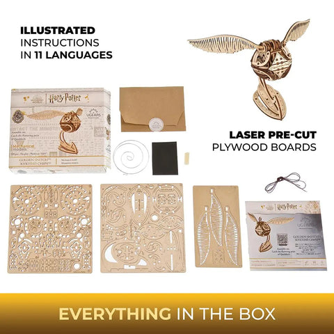 Levitating Golden Snitch 3D Puzzle Kit For Adults And Teens, Dope Harry Potter Wooden Model, DIY Puzzle Set, Immersive Wings Build With Levers, Perfect Gift For Potter Fans And Collectors, laser-cut plywood pieces and instructions