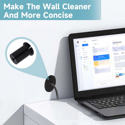 2 Pcs Starlink Cable Routing Kit For 1 Inch Wall Hole, Wall Grommet Set in use with laptop for tidy cable management, black.