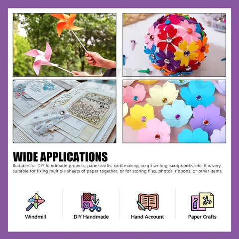 Smooth Ops With MultiColor Split Pins And Mini Brass Paper Fasteners Paired With Compact Hole Puncher 240 Piece Supply Kit showcased in DIY crafts.