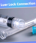 The Real Deal 3Ml Sterile Syringes With Sharp 23G 1 Inch Needles, Leak Proof Luer Lock connection detail.