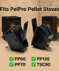 Direct Fit Pellet Stove Hopper Cover Switch Replacement For SRV7000 612 And SRV7000 819 displayed with compatible PP60 PP70 PP130 TSC90 and stoves in background