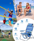 Two-Pack Backpack Beach Chairs with cup holder and towel bars in Ocean Blue for beach, camp, outdoor fun; lay flat 4-position recline.