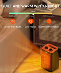 Portable Space Heater With Thermostat, 1500W PTC Ceramic Indoor Heater in orange on bedside table, warm glow