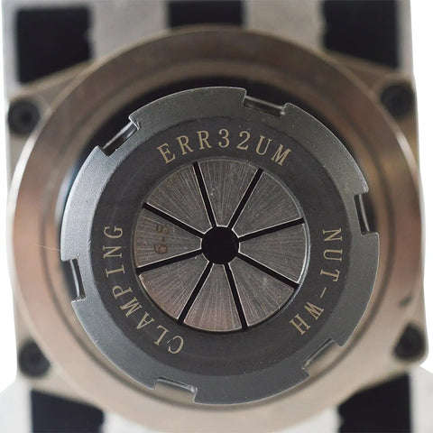 Front view of Beefy 4.5KW 220V ER32 Square Spindle Motor collet for CNC routers, showing clamping nut and aluminum body.