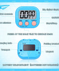 Front and back view of blue digital kitchen timer from Digital Kitchen Timer Set With 12 Pack Magnetic Timers In 6 Bright Colors.