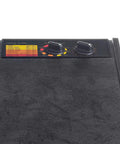 Control panel of Five Tray Electric Food Dehydrator Featuring Adjustable Thermostat And 26 Hour Timer with settings and guide.